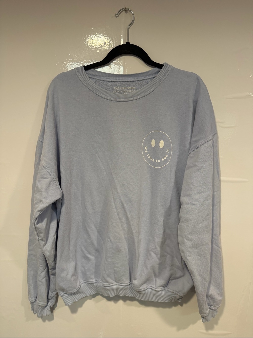 Light Blue Smiley We Love to See it the car mom Graphic Crewneck Sweatshirt